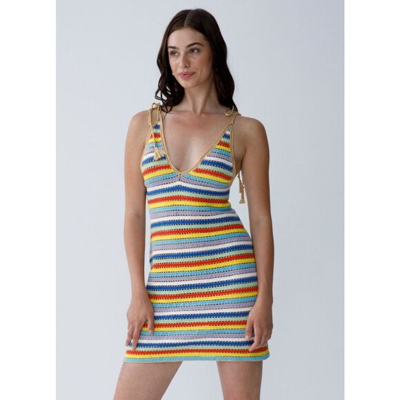 NWT My Beachy Side V-neck Ali Strappy Crocheted Mini Dress Multicolor Small - Picture 4 of 11